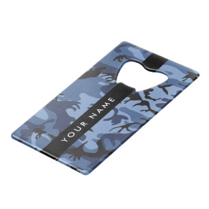 Navy Blue Camouflage Jouw naam personaliseren Kredietkaart Flessenopener