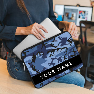 Navy Blue Camouflage Jouw naam personaliseren Laptop Sleeve