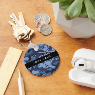 Navy Blue Camouflage Jouw naam personaliseren Sleutelhanger