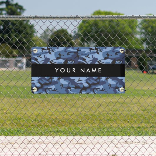 Navy Blue Camouflage Jouw naam personaliseren Spandoek (Insitu)
