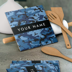 Navy Blue Camouflage Jouw naam personaliseren Tegeltje