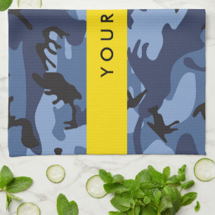 Navy Blue Camouflage Jouw naam personaliseren Theedoek