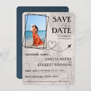 Navy Blue Cancun Passport Bewaar de datum Save The Date