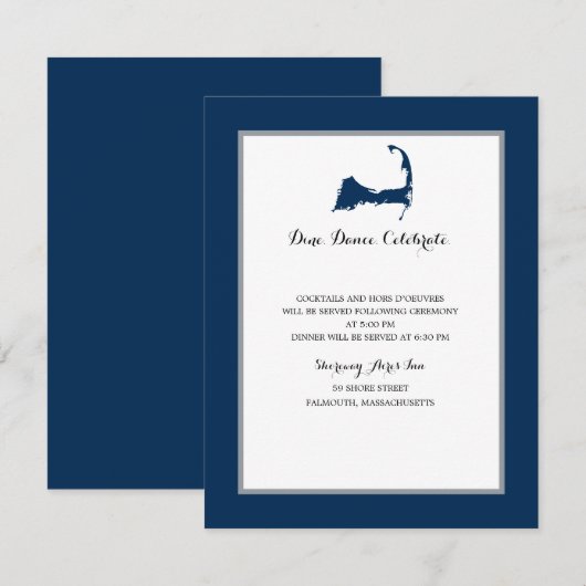 Navy Blue Cape Cod Map | Ontvangst Kaart (Voorkant / Achterkant)
