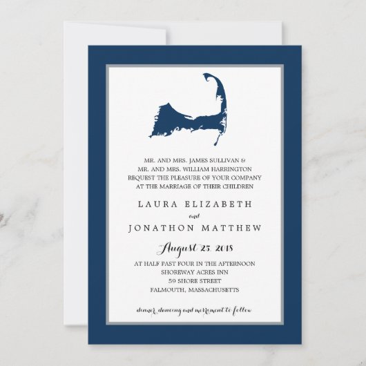 Navy Blue Cape Cod Map | Weddenschap Kaart (Voorkant)
