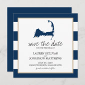 Navy Blue Cape Cod Map Wedding Save the Date (Voorkant / Achterkant)