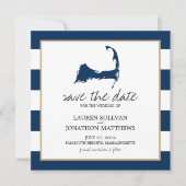 Navy Blue Cape Cod Map Wedding Save the Date (Voorkant)