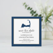 Navy Blue Cape Cod Map Wedding Save the Date (Staand voorkant)
