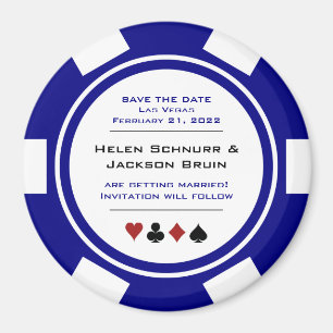 Navy Blue Casino Poker Chip Wedding Save the Date Magneet