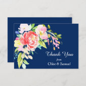 Navy Blue Cattails en Floral Wedding Dank u Bedankkaart (Voorkant / Achterkant)
