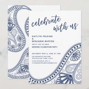 Navy Blue Celebrate met alleen Paisley Reception-O Kaart