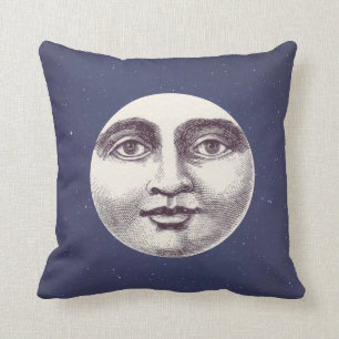 Navy Blue Celestial Man in het Moon Face Kussen