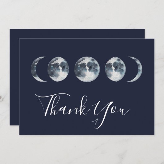 Navy Blue Celestial Moon Phase Bedankkaart (Voorkant / Achterkant)