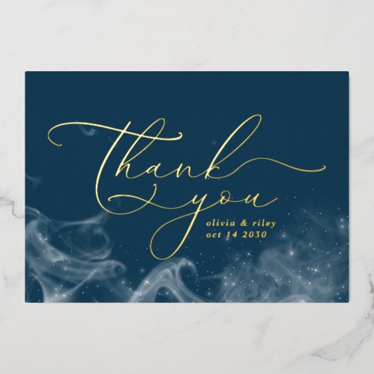 Navy Blue Celestial Stars Dank u bruiloft foto Folie Feestdagenkaart (Voorkant)