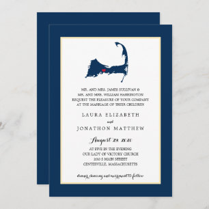 Navy Blue Centerville Cape Cod Map Wedding Kaart