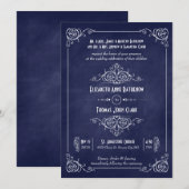 Navy Blue Chalkboard Art Deco Wedding Invitations Kaart (Voorkant / Achterkant)