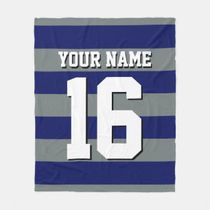 Navy Blue Charcoal Team Jersey Preppy Stripe Fleece Deken