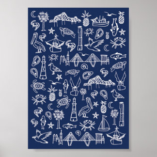 Navy Blue Charleston Toile Mini Poster