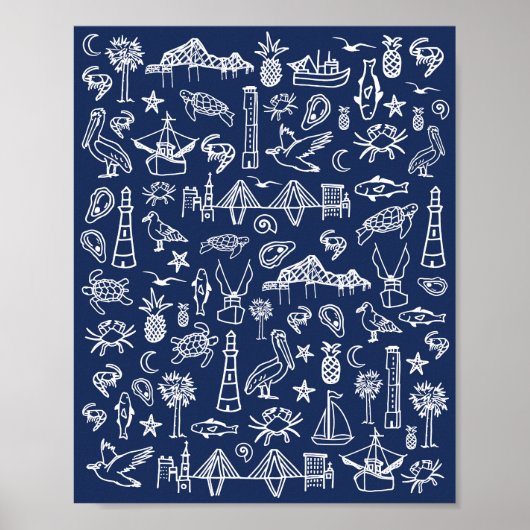Navy Blue Charleston Toile Poster (Voorkant)