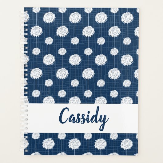 Navy Blue Cheerleader Pom Pom Pattern Planner (Voorkant)