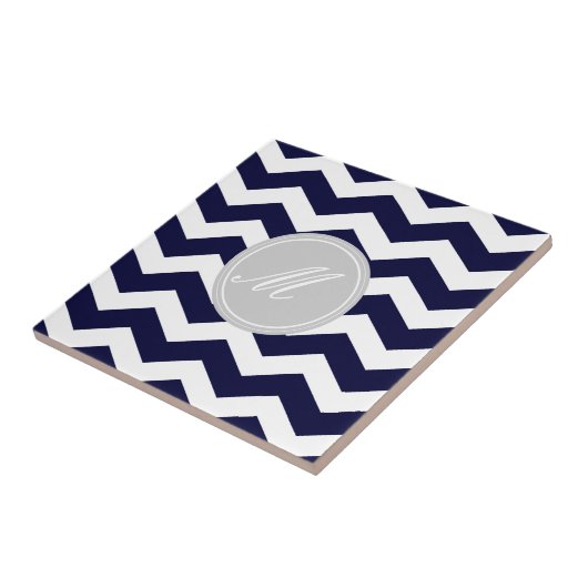 Navy Blue Chevron avec carreaux Monogram (Côté)