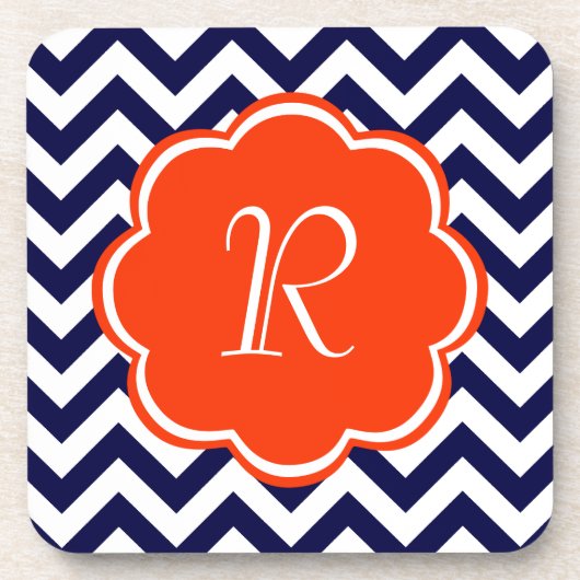 Navy Blue Chevron Monogram Drankjes Onderzetter (Voorkant)