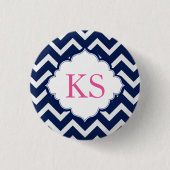 Navy Blue Chevron Pattern Button (Voorkant)