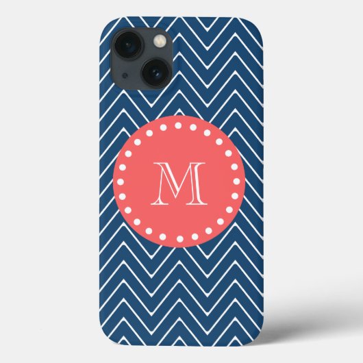 Navy Blue Chevron Pattern | Koraalmonogram Case-Mate iPhone Case (Achterkant)