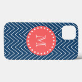 Navy Blue Chevron Pattern | Koraalmonogram Case-Mate iPhone Case (Achterkant (horizontaal))
