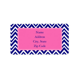 Navy Blue Chevron Pattern met Hot Pink Etiket