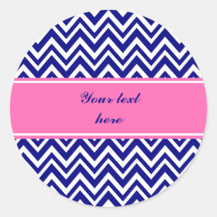 Navy Blue Chevron Pattern met Hot Pink Ronde Sticker