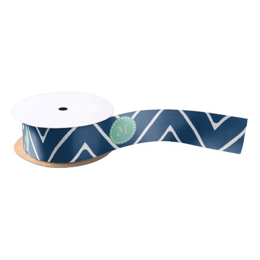 Navy Blue Chevron Pattern | Munt Green Monogram Lint (Spoel)