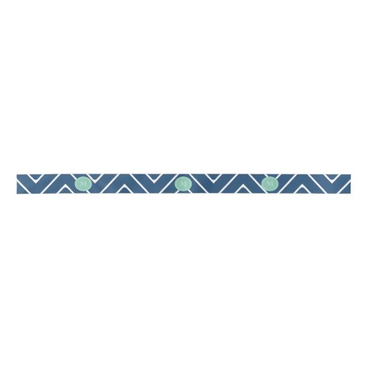 Navy Blue Chevron Pattern | Munt Green Monogram Lint (Voorkant)