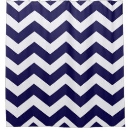 Navy Blue Chevron Stripes Douchegordijn