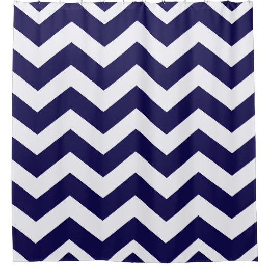 Navy Blue Chevron Stripes Douchegordijn (Voorkant)