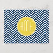 Navy Blue Chevrons met aangepast geel monogram Briefkaart (Voorkant)