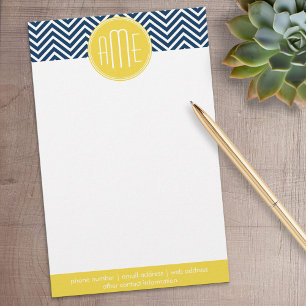 Navy Blue Chevrons met aangepast geel monogram Briefpapier