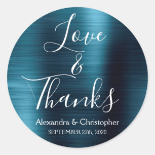 Navy Blue Chic Metallic Love & Bedankt Ronde Sticker