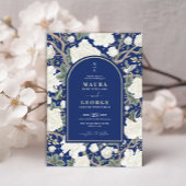 Navy Blue Chinoiserie Bloementuin Trouwen Kaart