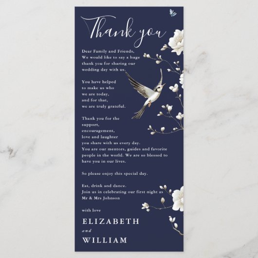 Navy Blue Chinoiserie Wedding Dank u kaart (Voorkant)