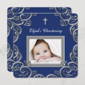 Navy Blue Christening Kaart (Voorkant / Achterkant)