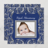 Navy Blue Christening Kaart (Voorkant / Achterkant)