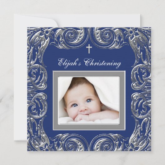 Navy Blue Christening Kaart (Voorkant)