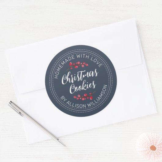 Navy Blue Christmas Cookie Ronde Sticker (Envelop)