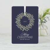Navy Blue Christmas Wreath Holiday Kaart (Staand voorkant)