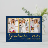 Navy Blue Class van 2025 Fotocollage Afstuderen Folie Uitnodiging (Staand Voorkant)