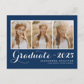 Navy Blue Class van 2025 Fotocollage Afstuderen Uitnodiging Briefkaart (Voorkant)