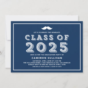 Navy Blue Class van 2025 Mustache Retro Afstuderen Kaart