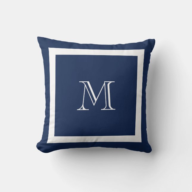 Navy Blue Classic Monogram Sierkussen (Voorkant)