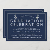 Navy Blue Classic Nautisch Afstuderen Kaart (Voorkant / Achterkant)